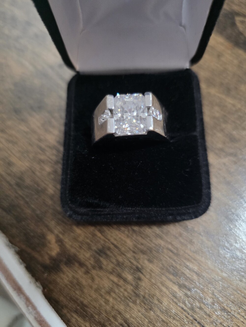 Men's-Style White Gold CZ Statement Ring - White